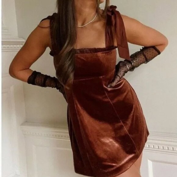DANIELLE BERNSTEIN Dresses & Skirts - Danielle Bernstein dark burnt orange velvet mini dress - NWT - S